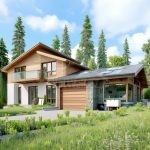 Проект дома «Ф-204» из СИП-панелей, 204 м² — дом с мансардой, деревянная обшивка, встроенный гараж и балкон | HotWell.KZ