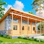Проект дома «Щ-78» из СИП-панелей, 78 м² — одноэтажный дом с каменной отделкой, деревянной террасой и панорамными окнами | HotWell.KZ