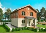 Проект дома «Я-153» из СИП-панелей, 153 м² — дом с мансардой, фасад из дерева и светлого кирпича, крыльцо | HotWell.KZ