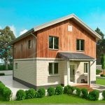 Проект дома «Я-153» из СИП-панелей, 153 м² — дом с мансардой, фасад из дерева и светлого кирпича, крыльцо | HotWell.KZ
