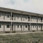 Проект дома «А-545» из СИП-панелей, 545 м² — двухэтажный дом с серым сайдингом и галереями вдоль фасада | HotWell.KZ