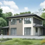Проект дома «С-162ББ» из СИП-панелей, 162 м² — двухэтажный дом с комбинированным фасадом из штукатурки и дерева | HotWell.KZ