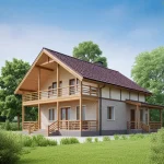 Проект дома «Б-160ГГ» из СИП-панелей, 160 м² — дом с мансардой, деревянный фасад, балкон и терраса | HotWell.KZ