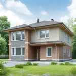 Проект дома «Б-216» из СИП-панелей, 216 м² — двухэтажный кирпичный дом с каменными вставками | HotWell.KZ