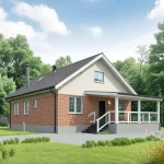 Проект дома «О-216» из СИП-панелей, 216 м² — одноэтажный дом с мансардой из красного кирпича с террасой | HotWell.KZ
