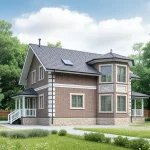 Проект дома «П-215ББ» из СИП-панелей, 215 м² — кирпичный дом с эркером и мансардой | HotWell.KZ