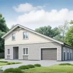 Проект дома «Р-170ББ» из СИП-панелей, 170 м² — двухэтажный дом со штукатуркой и каменной облицовкой цоколя с гаражом | HotWell.KZ