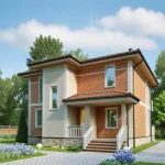 Проект дома «О-161» из СИП-панелей, 161 м² — двухэтажный кирпичный дом с крыльцом и колоннами | HotWell.KZ