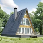 Проект дома «Б-90ВВ» из СИП-панелей, 90 м² — дом-шалаш с крутой тёмной крышей, панорамными окнами и террасой | HotWell.KZ