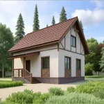 Проект дома «О-109» из СИП-панелей, 109 м² — дом с мансардой, светлой штукатуркой и коричневой двускатной крышей | HotWell.KZ