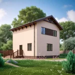 Проект дома «П-107ГГ» из СИП-панелей, 107 м² — двухэтажный дом со светлой штукатуркой и двускатной крышей | HotWell.KZ