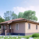 Проект дома «П-112ГГ» из СИП-панелей, 112 м² — одноэтажный дом из бежевого кирпича с красной крышей и крыльцом | HotWell.KZ