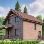 Проект дома «С-105ББ» из СИП-панелей, 105 м² — двухэтажный дом из красного кирпича с двускатной крышей и крыльцом | HotWell.KZ