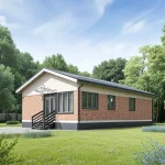 Проект дома «Ш-104» из СИП-панелей, 104 м² — одноэтажный дом с кирпичным фасадом и двускатной крышей | HotWell.KZ