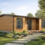 Проект дома «И-43» из СИП-панелей, 43 м² — одноэтажный дом с деревянным фасадом, односкатной крышей и крыльцом со ступенями | HotWell.KZ