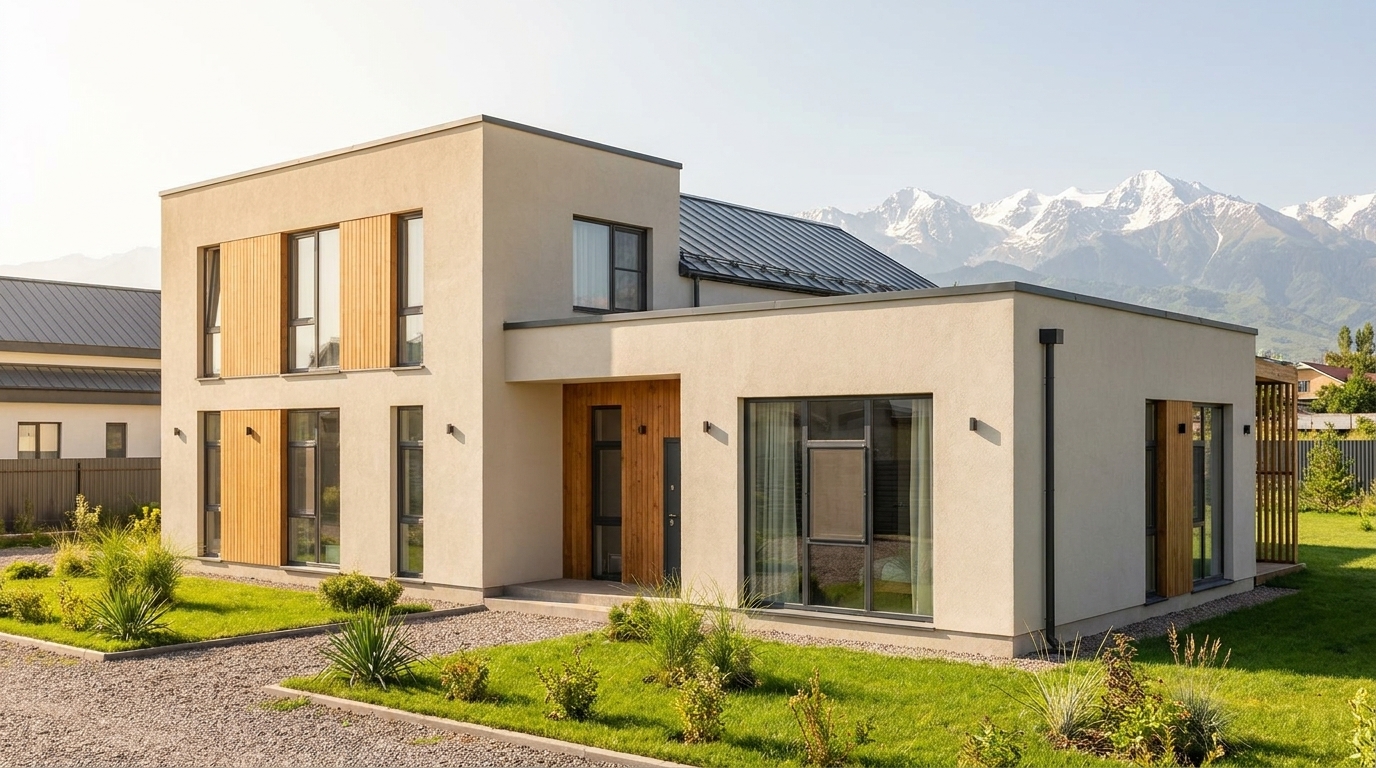 Современный дом из СИП панелей в Алматы на фоне гор