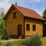 Проект бани «Н-90» из СИП-панелей, 90 м² — двухэтажная баня с деревянным фасадом и коричневой крышей | HotWell.KZ