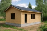Баня «О-50», 50 м², 1 этаж, в черновой отделке: коробка из СИП-панелей OSB-3, двускатная кровля из металлочерепицы, проёмы без окон и дверей