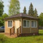 Проект беседки «А-21» из СИП-панелей, 21 м² — одноэтажная беседка с бежевым фасадом и коричневой крышей | HotWell.KZ