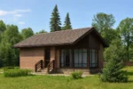 Проект беседки «Л-50Б» из СИП-панелей, 50 м² — одноэтажная беседка с кирпичным фасадом и панорамными окнами | HotWell.KZ