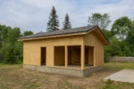 Беседка «Л-50Б», 50 м², 1 этаж, в черновой отделке: конструкция из СИП-панелей OSB-3, односкатная кровля из металлочерепицы, проёмы без окон и дверей