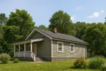 Проект дома «А-105» из СИП-панелей, 105 м² — одноэтажный дом с серым фасадом, темной крышей и крытым крыльцом | HotWell.KZ