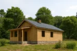 Дом «А-105», 105 м², 1 этаж, в черновой отделке: коробка из СИП-панелей OSB-3, двускатная кровля из металлочерепицы, проёмы без окон и дверей