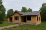 Дом «А-118», 88 м², 1 этаж, в черновой отделке: коробка из СИП-панелей OSB-3, двускатная кровля из металлочерепицы, проёмы без окон и дверей