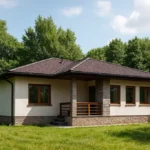 Проект дома «А-150» из СИП-панелей, 150 м² — одноэтажный дом с белым фасадом, коричневой крышей и крыльцом | HotWell.KZ