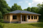 Дом «А-150», 150 м², 1 этаж, в черновой отделке: коробка из СИП-панелей OSB-3, вальмовая кровля из металлочерепицы, проёмы без окон и дверей