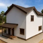 Проект дома «А-172Б» из СИП-панелей, 172 м² — двухэтажный дом с белым фасадом, коричневой крышей и крытым крыльцом | HotWell.KZ