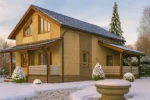 Проект дома «А-193» из СИП-панелей, 193 м² — двухэтажный дом с бежевым фасадом, серой крышей и террасой | HotWell.KZ