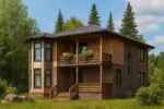 Проект дома «А-207» из СИП-панелей, 207 м² — двухэтажный дом с коричневым фасадом, черной крышей и балконом | HotWell.KZ