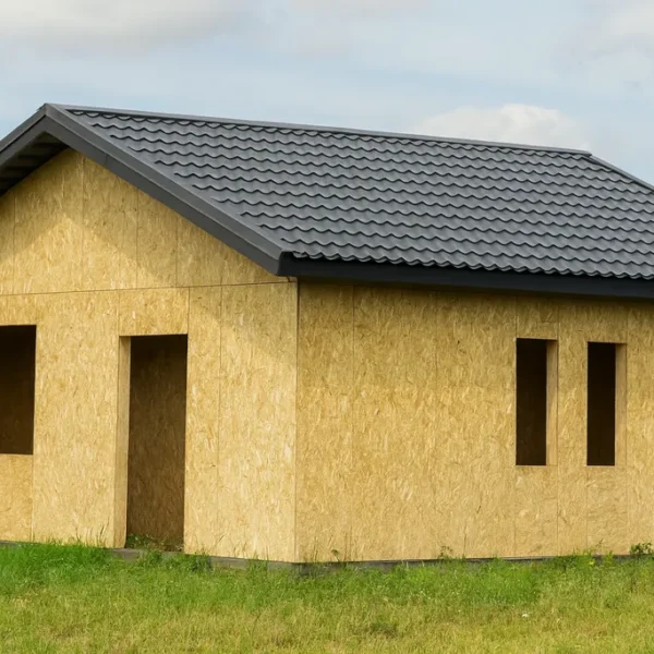 Проект дома «А-61Б» из СИП-панелей, 61 м² — одноэтажный дом с деревянным фасадом и серой крышей | HotWell.KZ