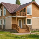 Проект дома «Б-119Е» из СИП-панелей, 119 м² — двухэтажный дом с коричневым фасадом, коричневой крышей и балконом | HotWell.KZ