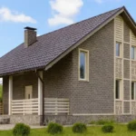 Проект дома «Б-160В» из СИП-панелей, 160 м² — одноэтажный дом с серым фасадом, коричневой крышей и террасой | HotWell.KZ