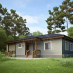 Проект дома «Б-164Б» из СИП-панелей, 164 м² — одноэтажный дом с серым фасадом, черной крышей и крыльцом | HotWell.KZ