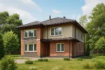 Проект дома «Б-216» из СИП-панелей, 216 м² — двухэтажный дом с кирпичным фасадом и серой крышей | HotWell.KZ