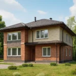 Проект дома «Б-216» из СИП-панелей, 216 м² — двухэтажный дом с кирпичным фасадом и серой крышей | HotWell.KZ