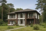 Проект дома «Б-307Б» из СИП-панелей, 307 м² — двухэтажный дом с коричневым фасадом, серой крышей и балконом | HotWell.KZ