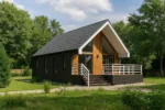 Проект дома «Б-88Б» из СИП-панелей, 88 м² — одноэтажный дом с черным фасадом, серой крышей и террасой | HotWell.KZ