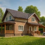Проект дома «Ч-147» из СИП-панелей, 147 м² — двухэтажный дом с кирпичным фасадом, темной крышей и террасой | HotWell.KZ