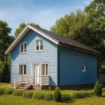 Проект дома «Ч-184» из СИП-панелей, 184 м² — двухэтажный дом с голубым фасадом и темной крышей | HotWell.KZ
