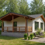 Проект дома «Ч-72» из СИП-панелей, 72 м² — одноэтажный дом с белым фасадом, серой крышей и террасой | HotWell.KZ