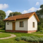 Проект дома «Ч-75» из СИП-панелей, 75 м² — одноэтажный дом с белым фасадом и коричневой черепичной крышей | HotWell.KZ