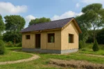 Дом «Ч-75», 75 м², 1 этаж, в черновой отделке: коробка из СИП-панелей OSB-3, двускатная кровля из металлочерепицы, проёмы без окон и дверей