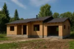 Дом «Д-161», 191 м², 1 этаж, в черновой отделке: коробка из СИП-панелей OSB-3, двускатная кровля из металлочерепицы, проёмы без окон и дверей
