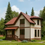 Проект дома «Д-165» из СИП-панелей, 165 м² — двухэтажный дом с бежевым фасадом, красной крышей и крыльцом | HotWell.KZ