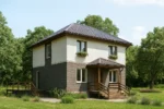 Проект дома «Д-168» из СИП-панелей, 168 м² — двухэтажный дом с коричневым фасадом, серой крышей и террасой | HotWell.KZ