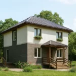 Проект дома «Д-168» из СИП-панелей, 168 м² — двухэтажный дом с коричневым фасадом, серой крышей и террасой | HotWell.KZ